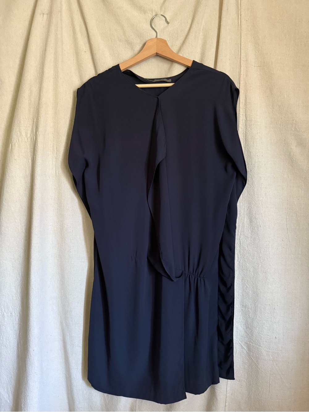 Dusty Dark Blue Draped Front Dress